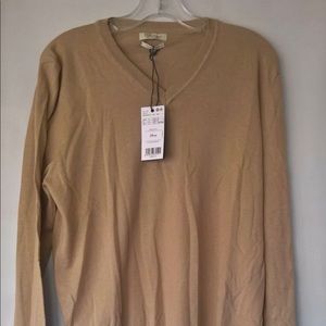H.E by Mango Tan V Neck Cotton/Silk Sweater.